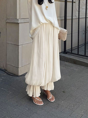 Flowy Pleated Elastic Waist Casual Pants