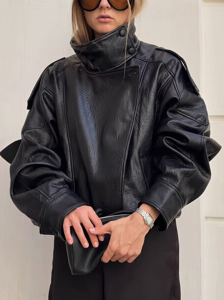 Oversized Moto Faux Leather Jacket