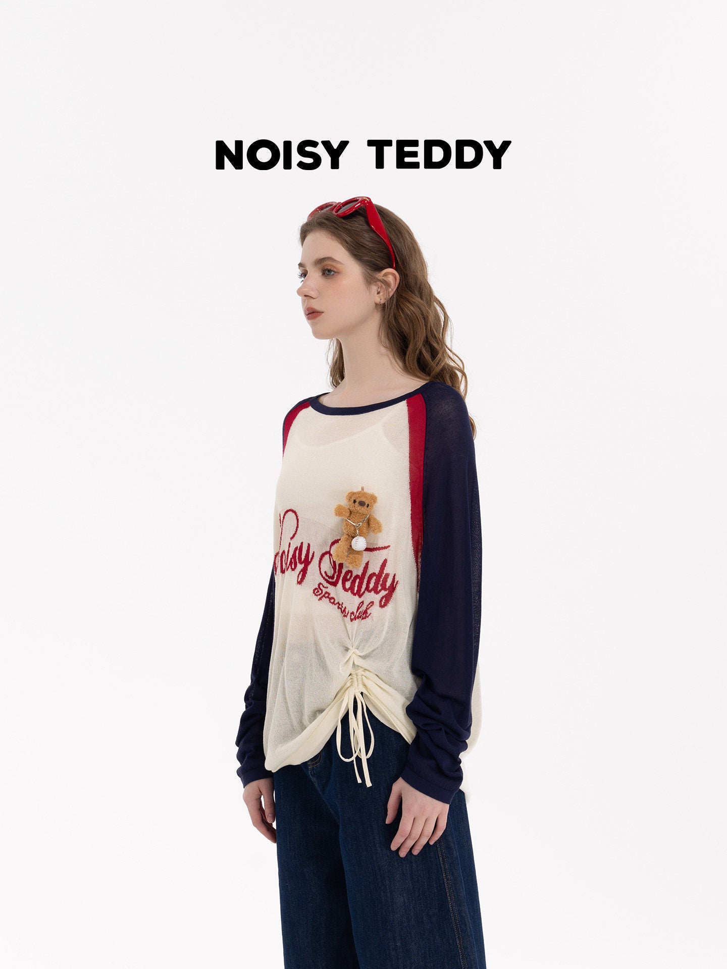 Graphic Raglan Drawstring Knitted Sweater