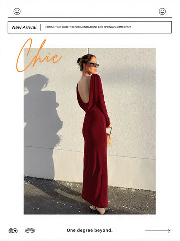 Elegant Backless Long Sleeve Maxi Dress