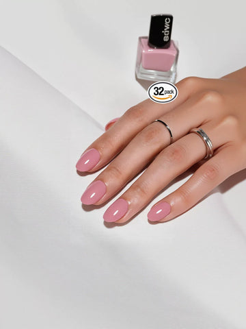 Glossy Pink Oval Press On Nails