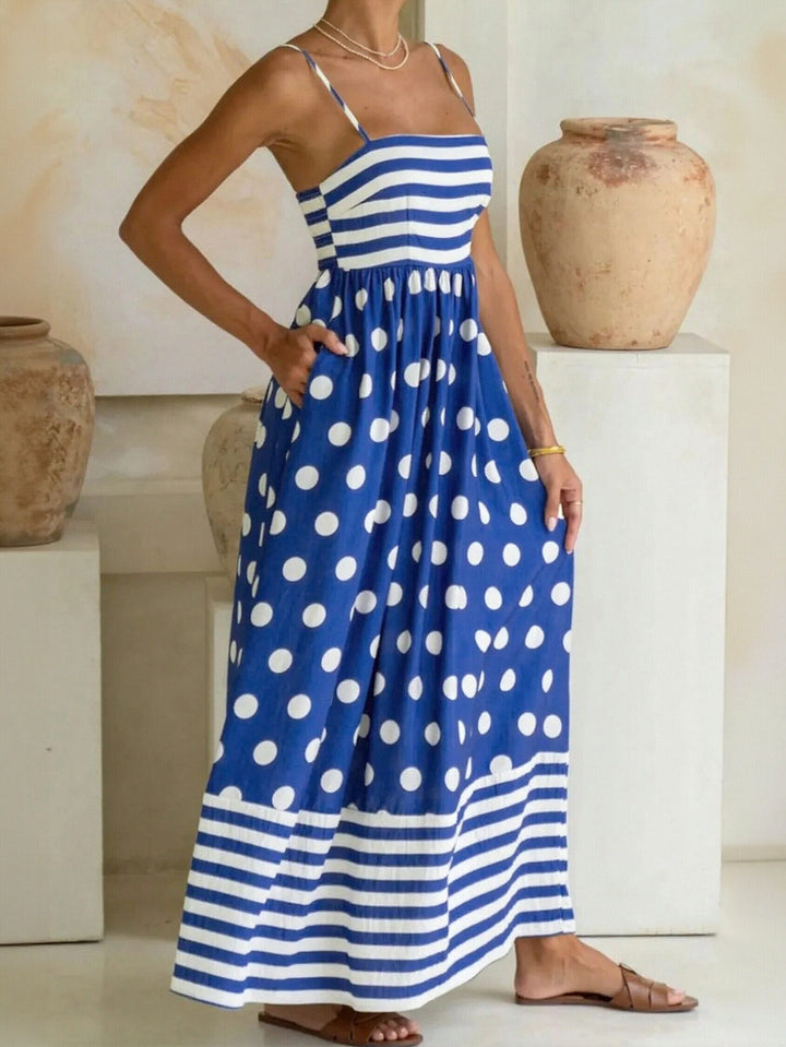 Striped Polka Dot Print Maxi Dress