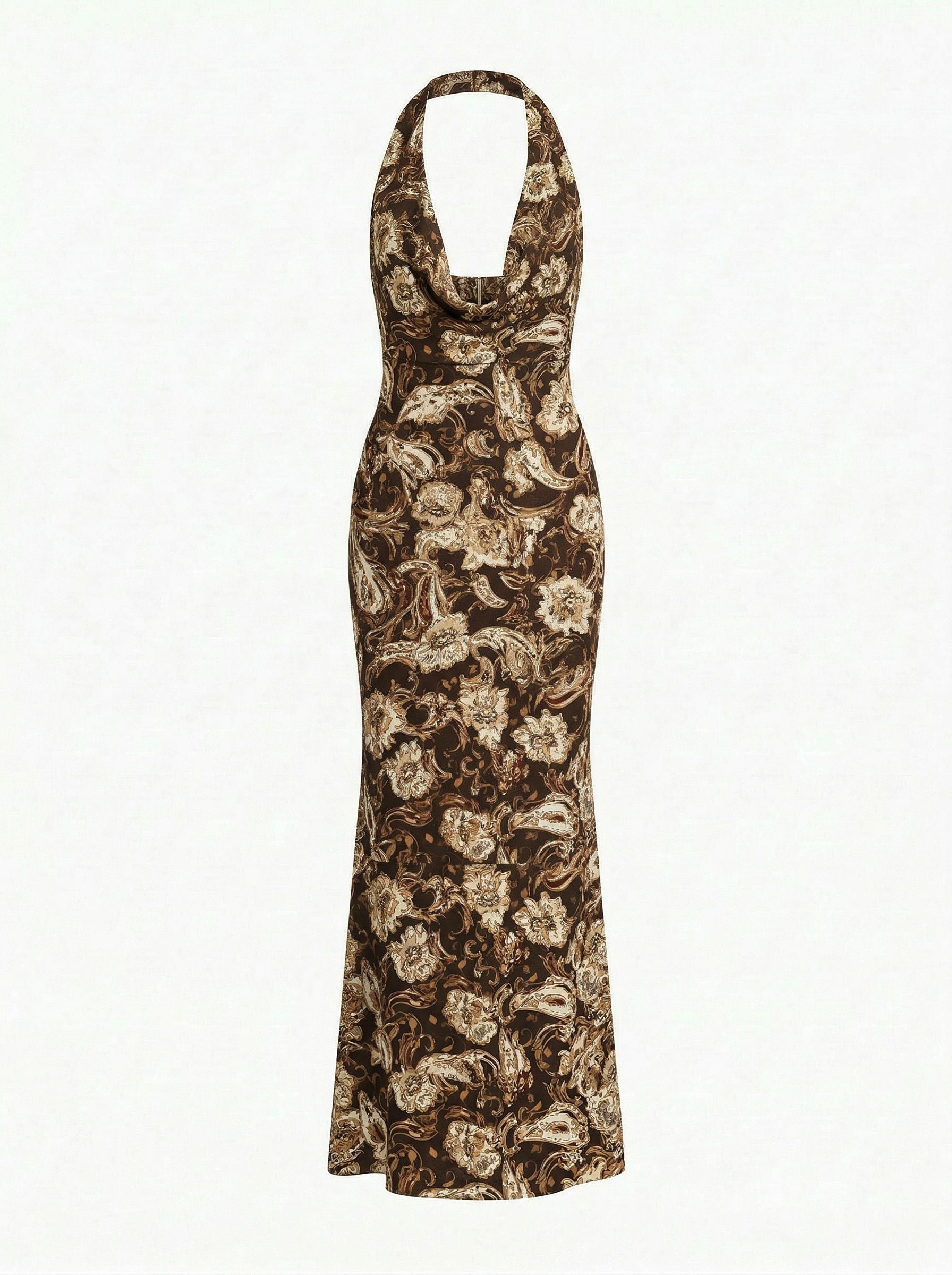 LILA Floral Print Cowl Neck Bodycon Midi Dress