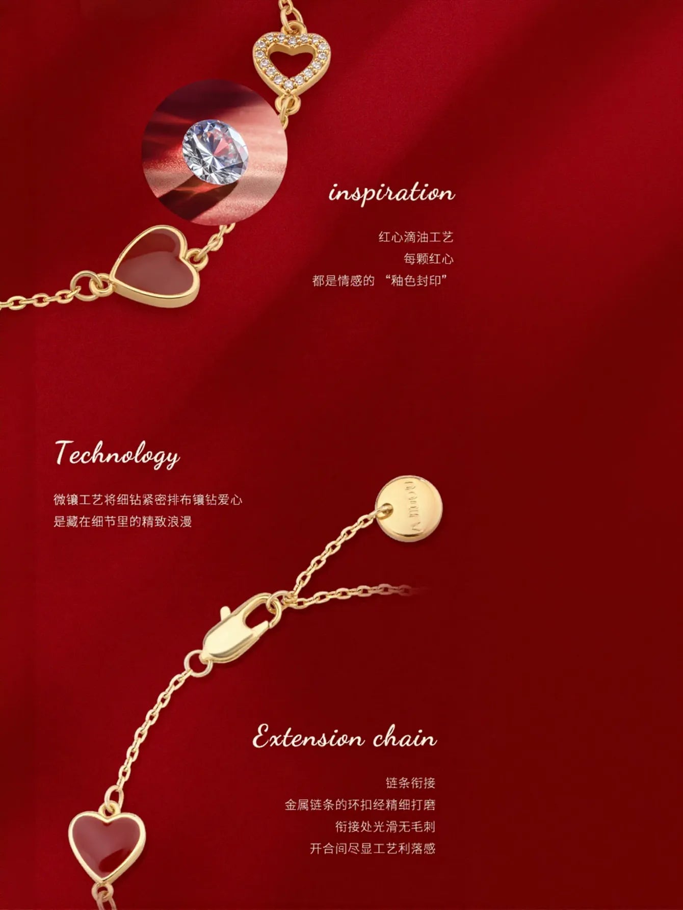 Dainty Red Heart Charm Bracelet