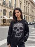 Distressed Grunge Skull Graphic Sweater