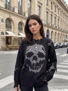 Distressed Grunge Skull Graphic Sweater