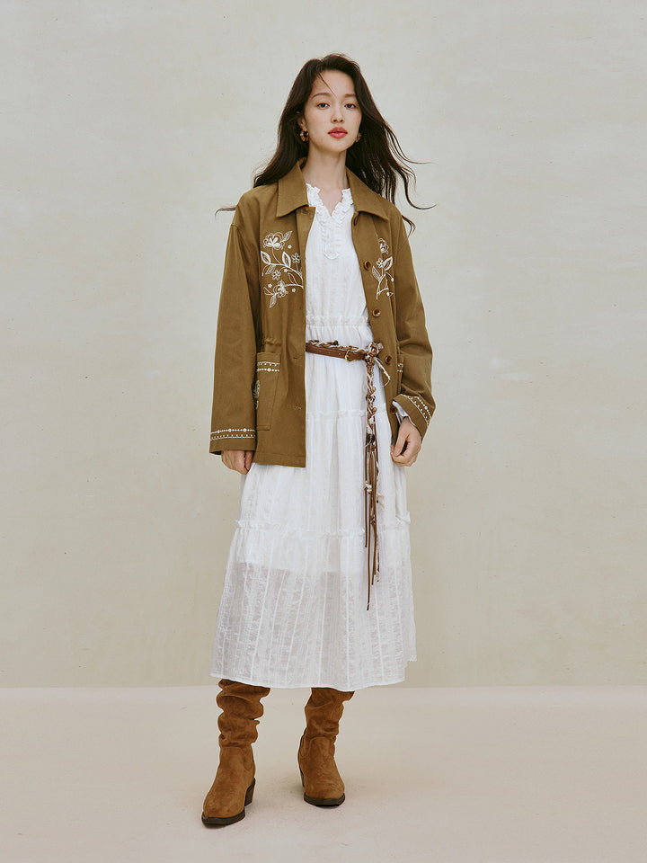 Floral Embroidered Cotton Utility Jacket