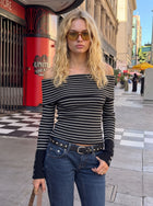 Striped Off Shoulder Ribbed Sweater