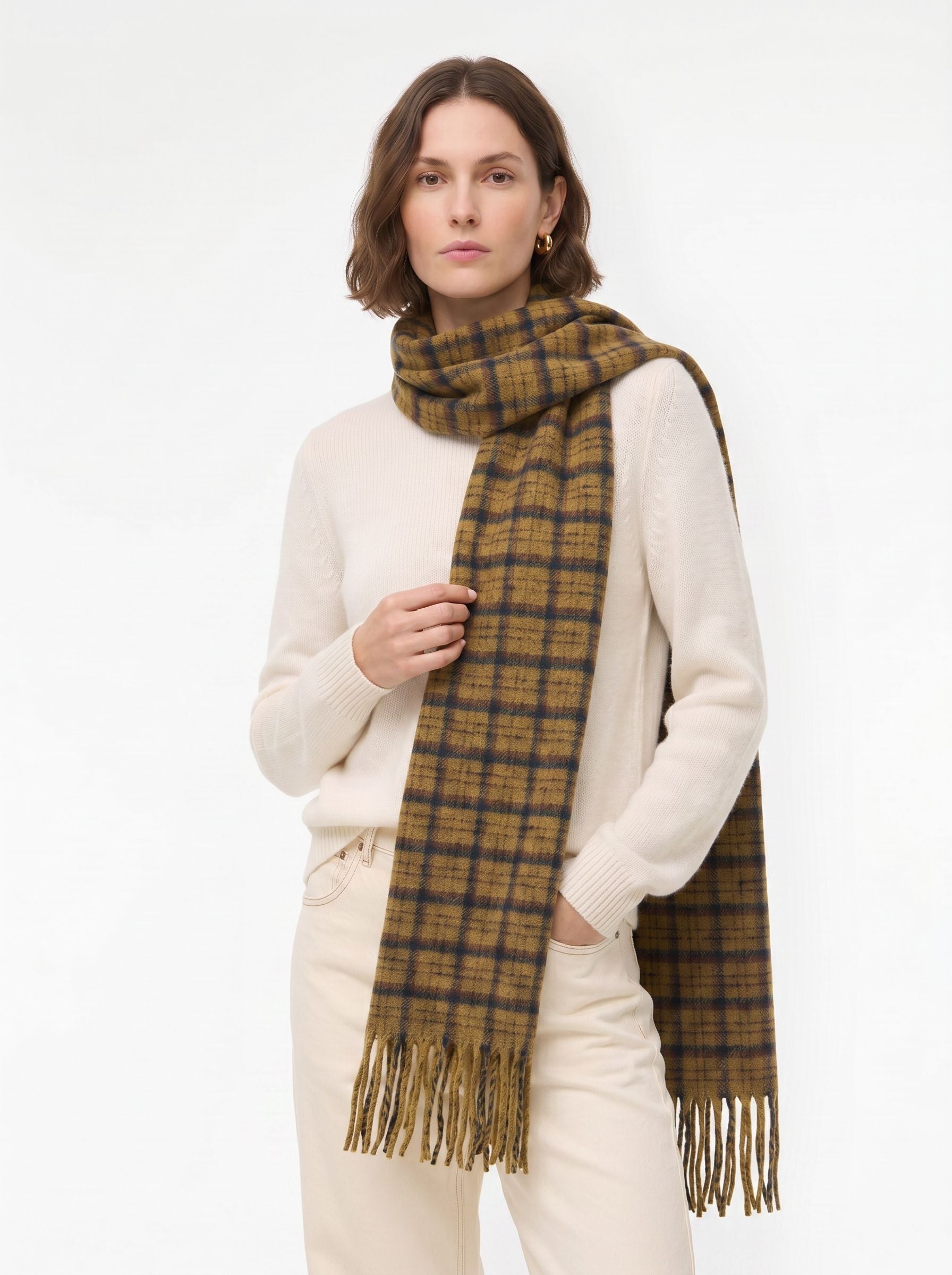 Cozy Plaid Brushed Wool Scarf