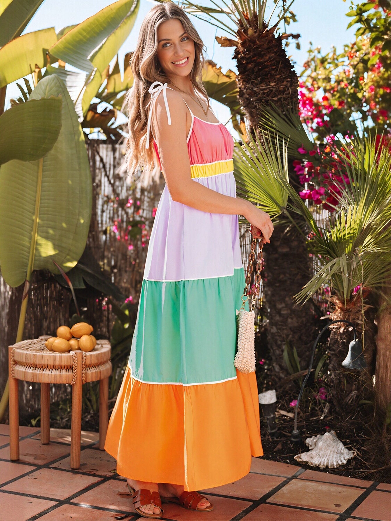 Colorful Tiered Spaghetti Strap Maxi Dress