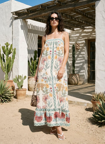 Boho Floral Embroidered Maxi Dress