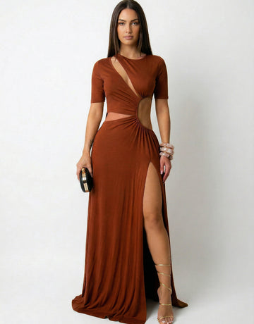 Asymmetric Cutout High Slit Modern Maxi Dress