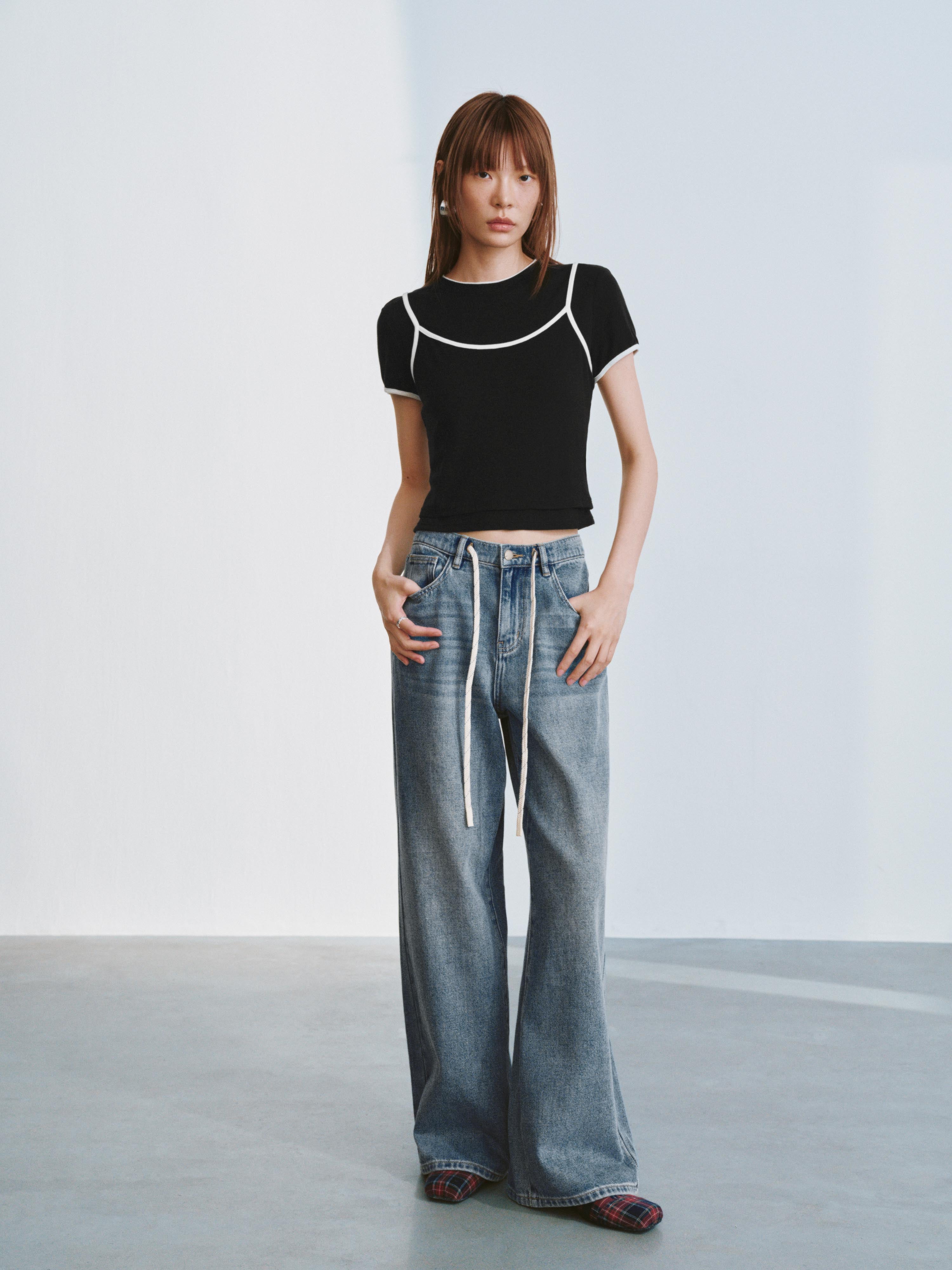 2 In 1 Contrast Skinny-Fit T-Shirts