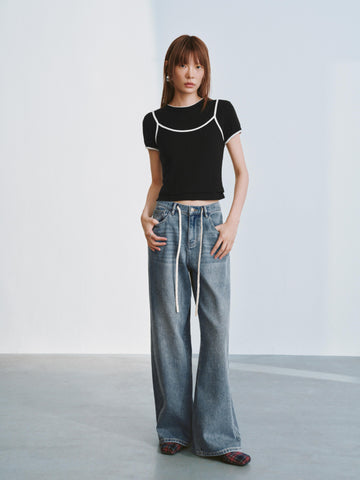 2 In 1 Contrast Skinny-Fit T-Shirts