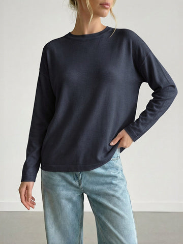 Lon Sleeves Loose Fit Soft Touch Basic T-shirt-White