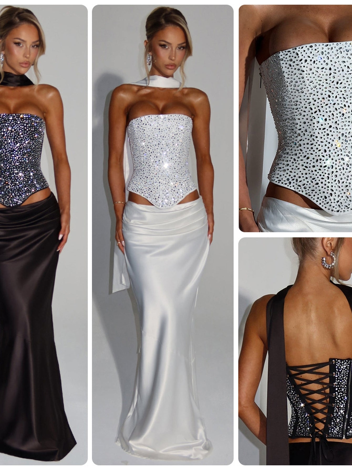 Glamorous Rhinestone Corset Maxi Skirt Set