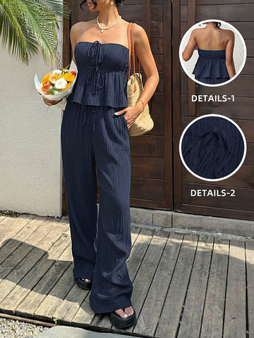 Strapless Gauze Wide Leg Pant Set