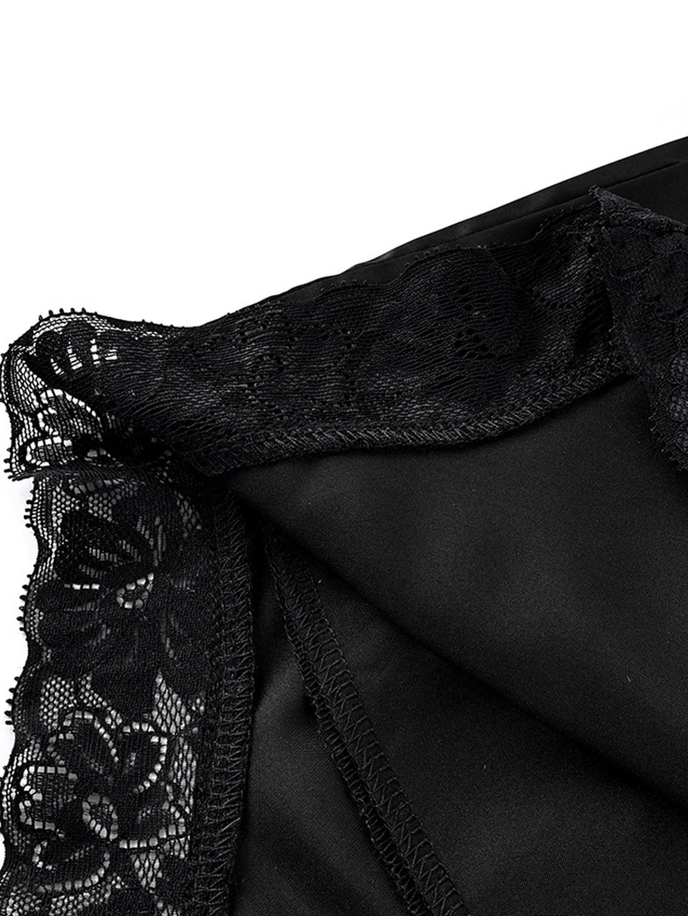 Satin Lace Trim Asymmetric Mini Skirt