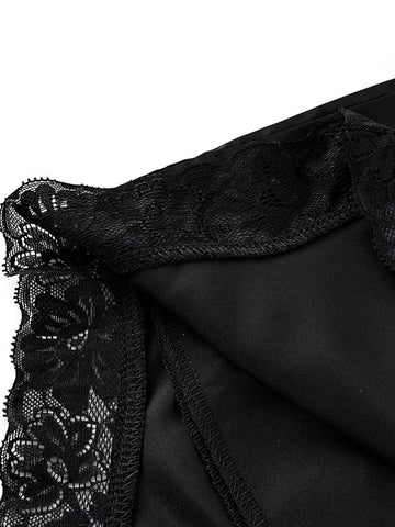 Satin Lace Trim Asymmetric Mini Skirt