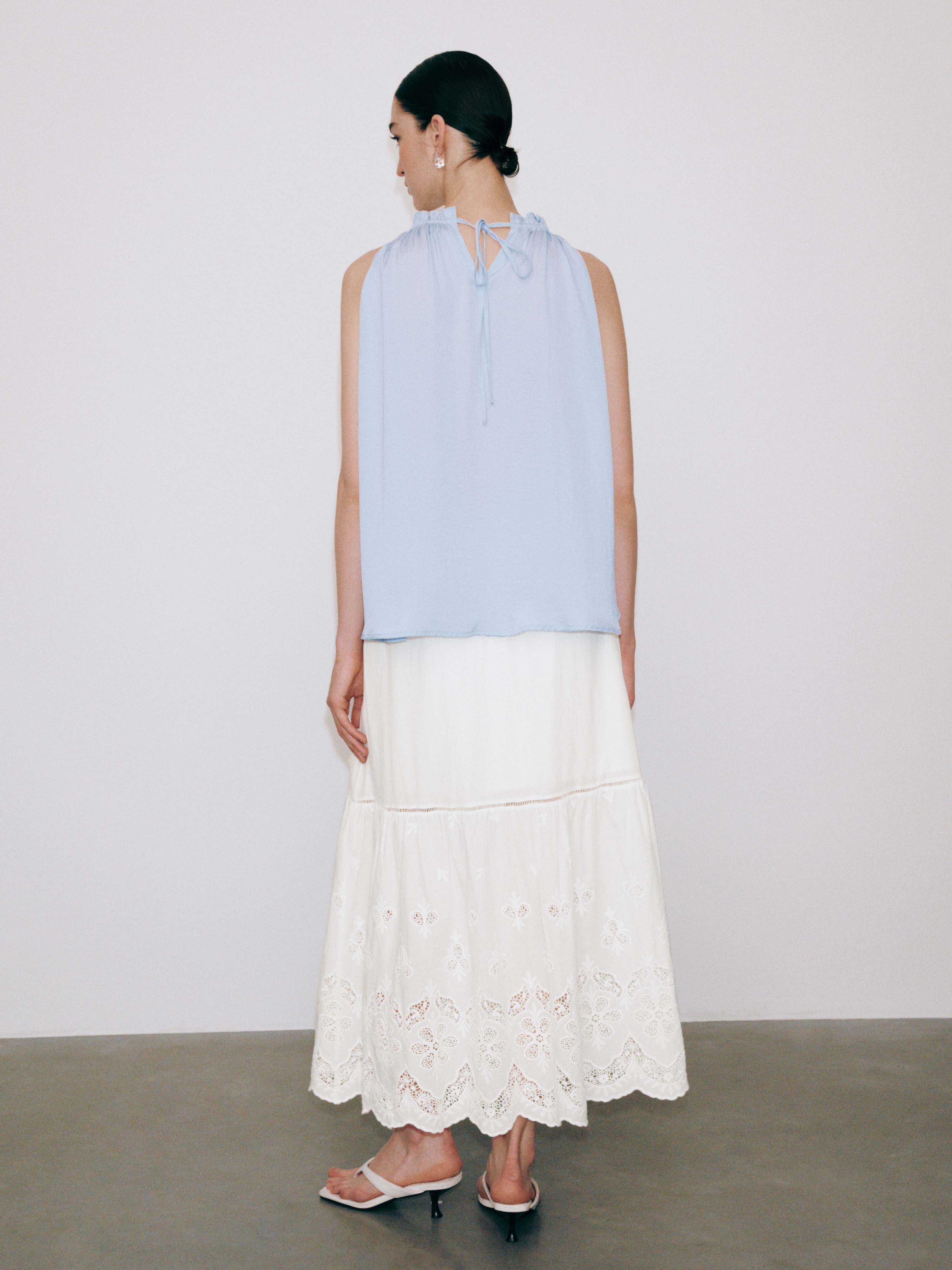 Guipure Lace Tiered Drawstring Pull On A-Line Midi Skirts