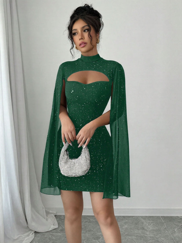 Glitter Cutout Cape Mini Dress