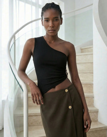 One Shoulder Twisted Cropped Tank