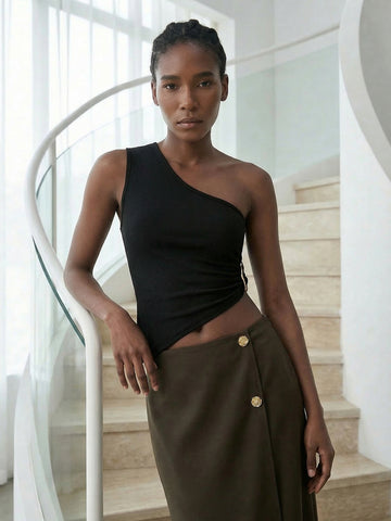 One Shoulder Twisted Cropped Tank