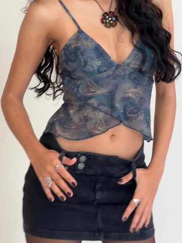 Sheer Paisley Print V Neck Camisole