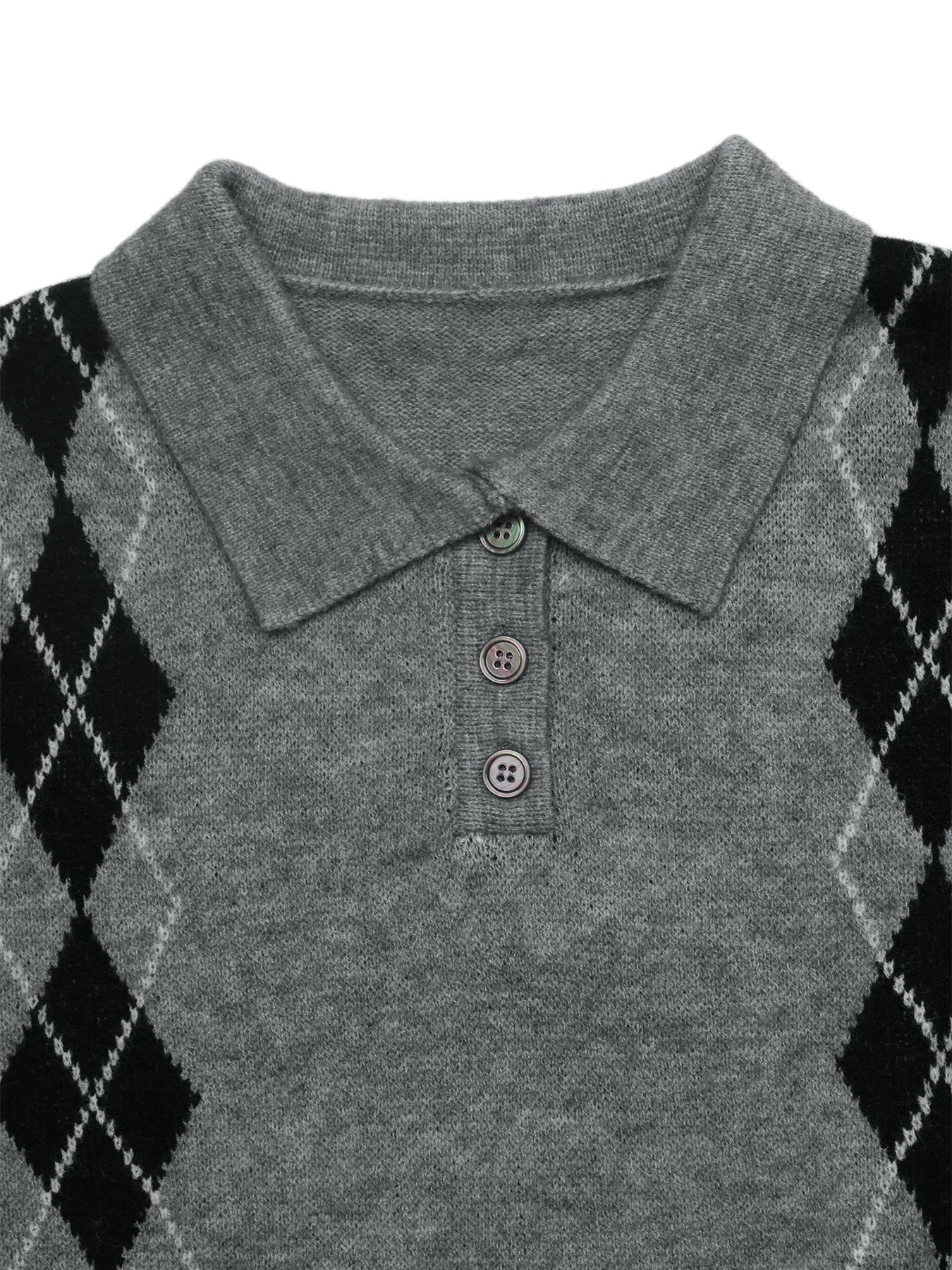 Preppy Argyle Collared Button Pullover Sweater