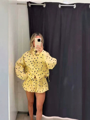 Polka Dot Cropped Jacket Shorts Set