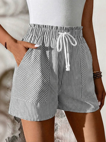 Comfy Striped Drawstring Casual Shorts