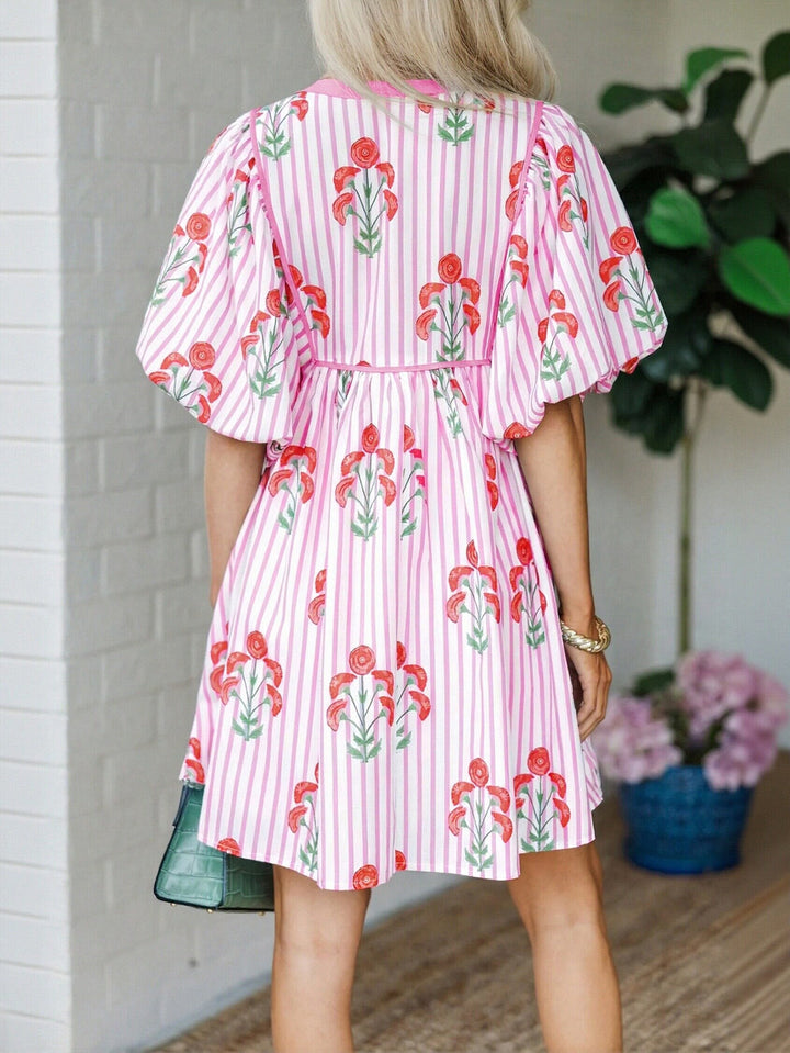 Floral Print Puff Sleeve Mini Dress