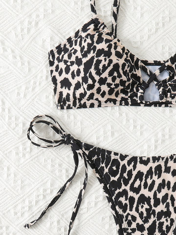 Leopard Print Lace Up Bikini