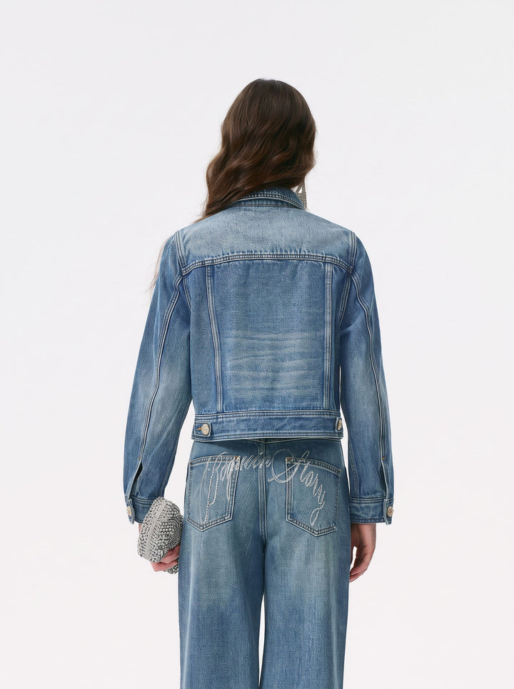 Embroidered Floral Gold Button Denim Jacket