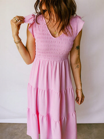Smocked Bust Tiered Ruffle Maxi Dress