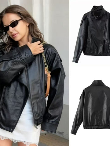 Oversized Moto Faux Leather Jacket