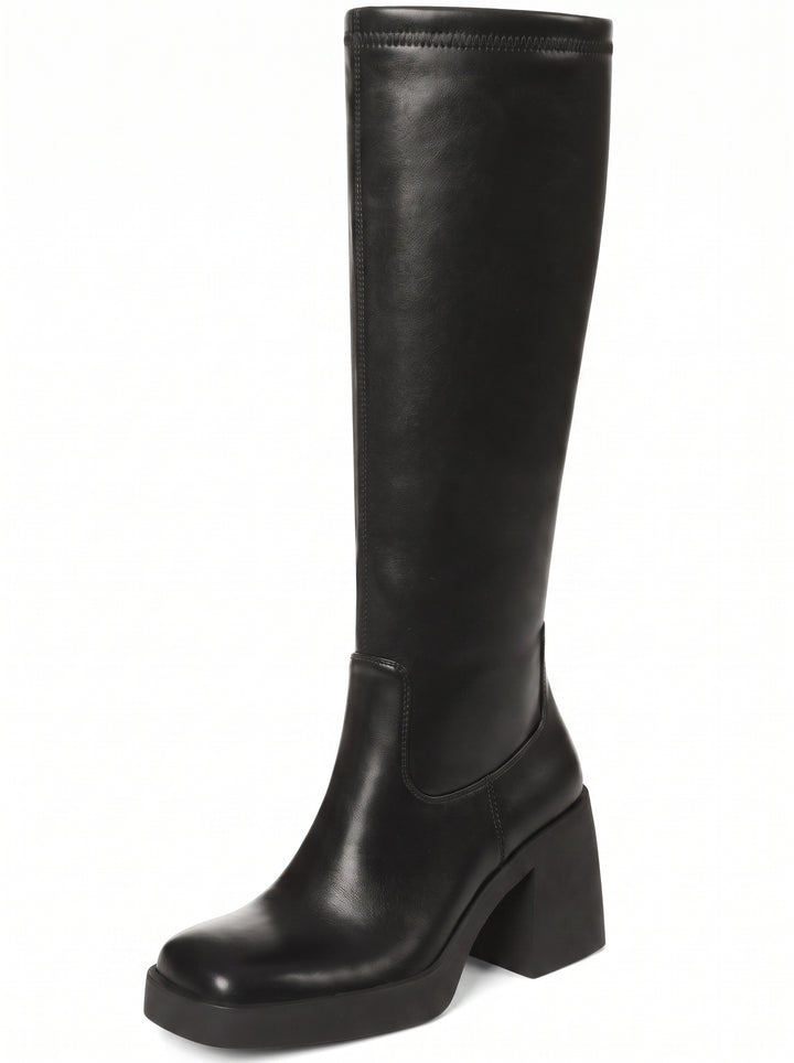 Chic Burgundy Block Heel Knee Boots