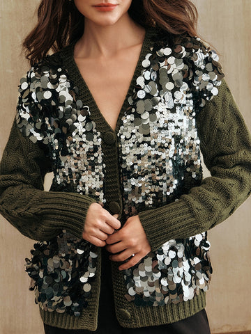 Sparkly Sequin Embellished Knit Cardigan