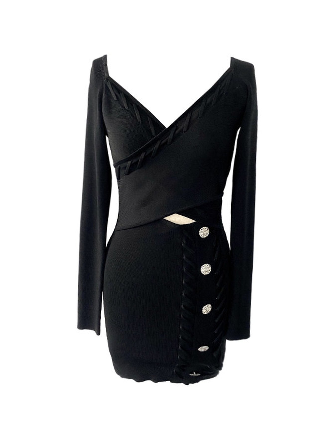 Elegant Cutout Buttoned Knit Dress