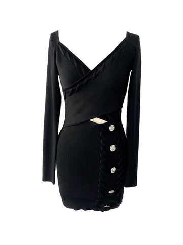 Elegant Cutout Buttoned Knit Dress