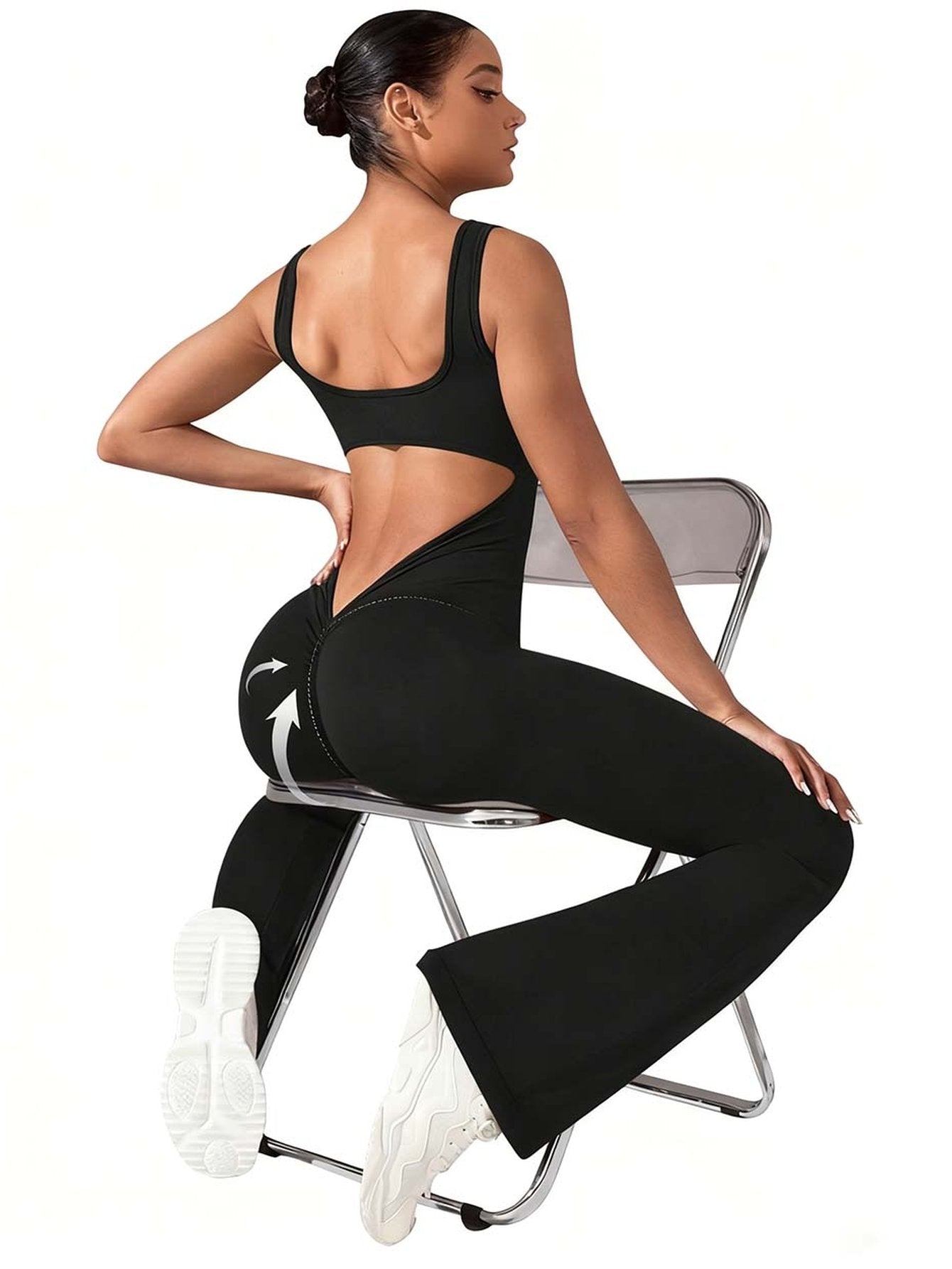 Sculpting Backless Flare Leg Jumpsuit