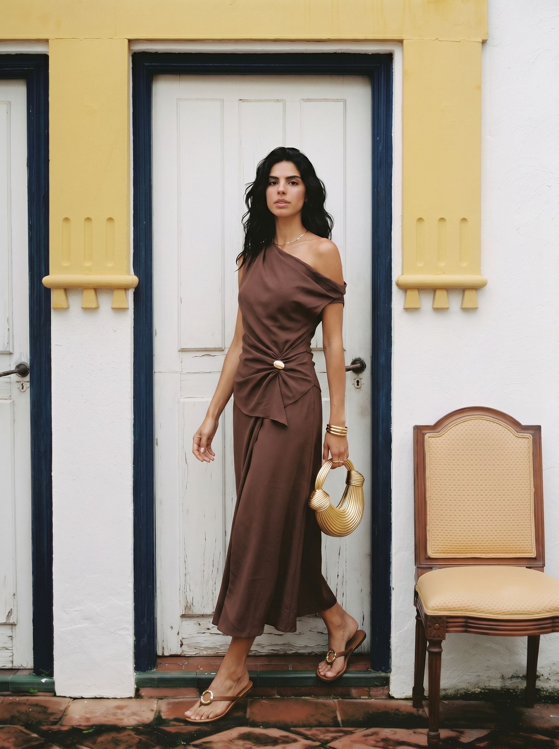 One Shoulder Asymmetric Shorts Set