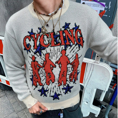 Distressed Graphic Oversized Knit Sweater
