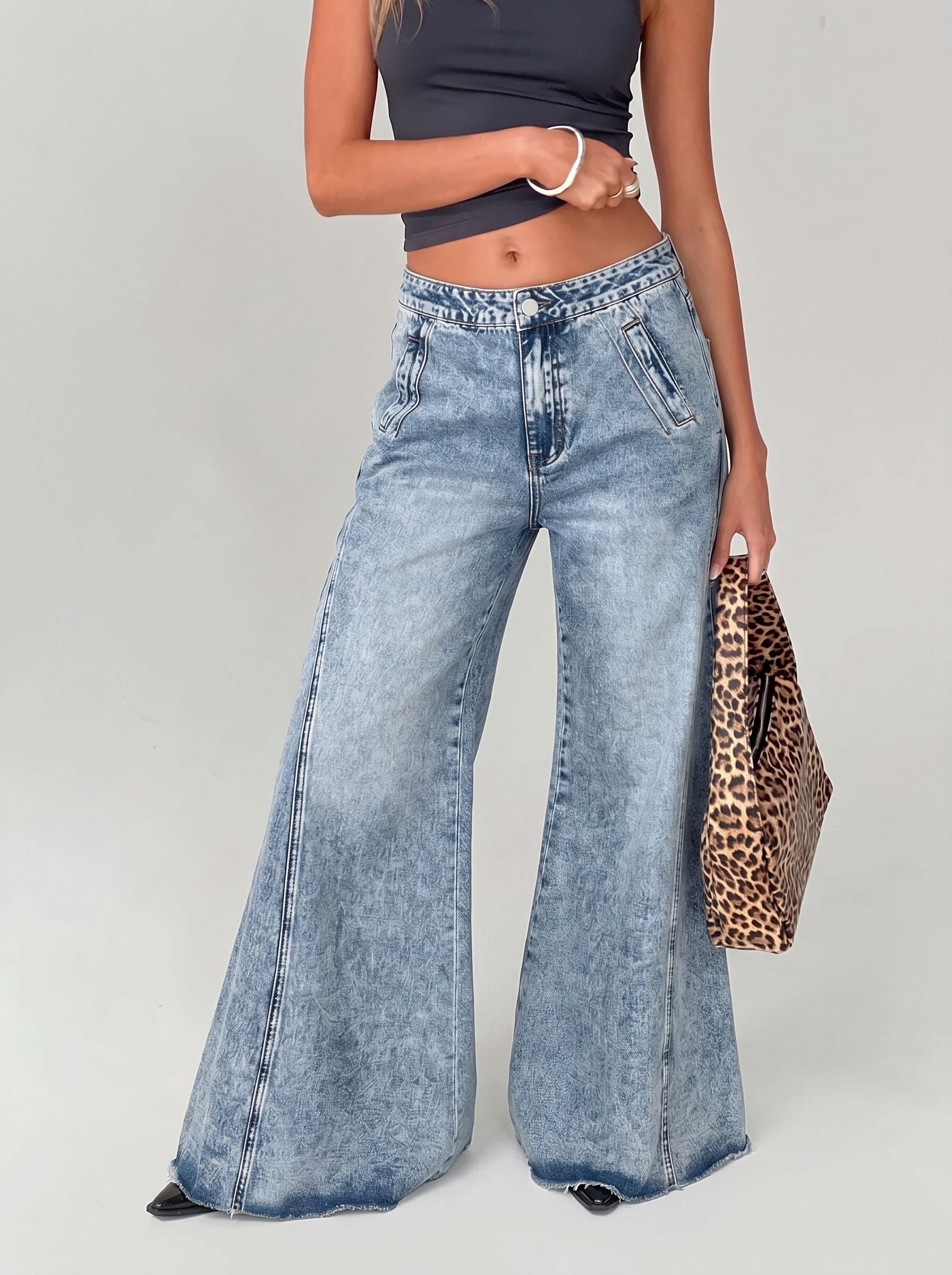 Acid Wash Wide Leg Jeans