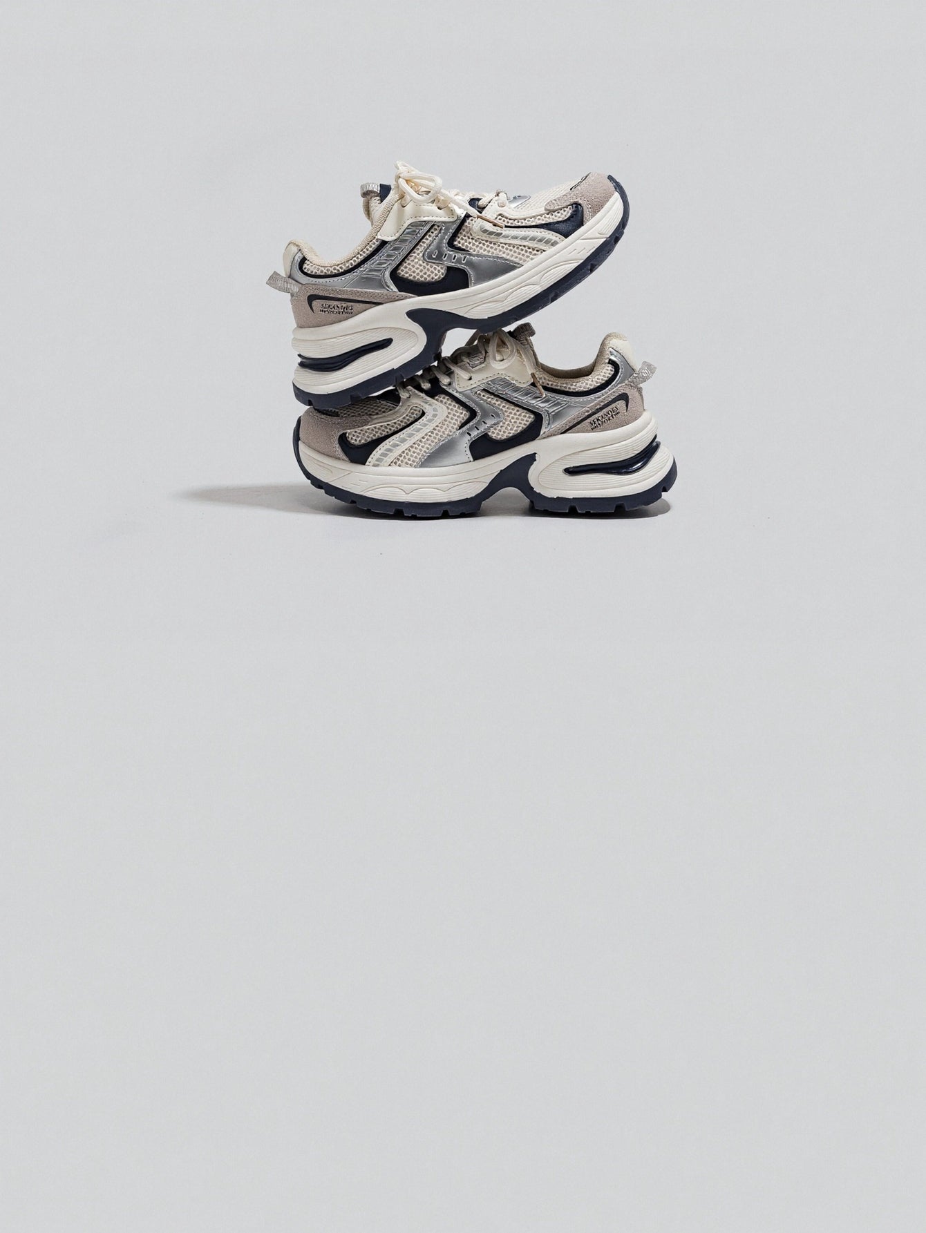 Chunky Sole Breathable Mesh Retro Sneakers-Milan Beige