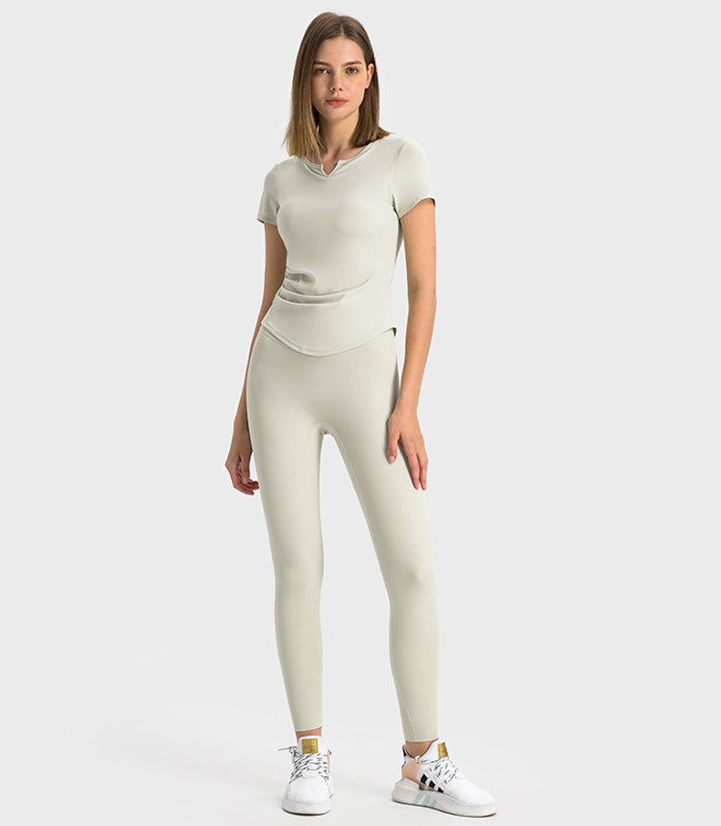 Built-in Bra Ribbed Casual Sports T-Shirts-Multicolor