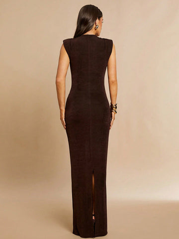 Sleeveless Mock Neck Bodycon Maxi Dress