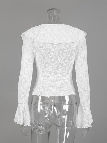Elegant Ruffle Lace Long Sleeve Blouse