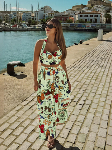 Floral Print Halter Maxi Skirt Set