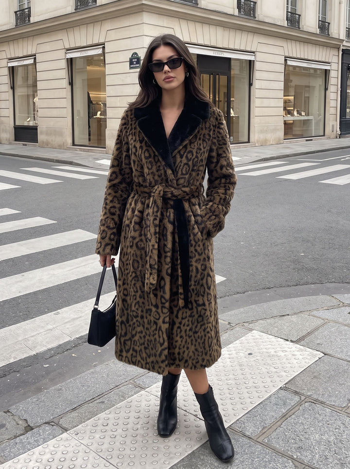 Luxury Leopard Print Faux Fur Coat